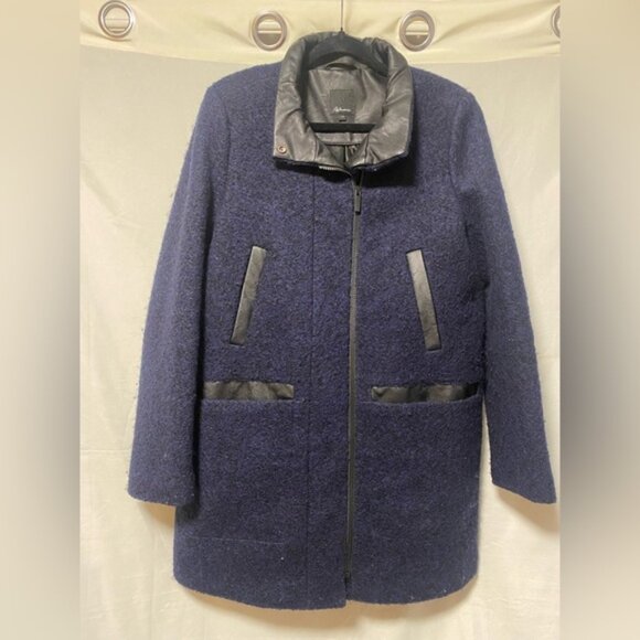 Reitmans Navy Wool and Vegan Leather Coat  Large - Picture 1 of 9